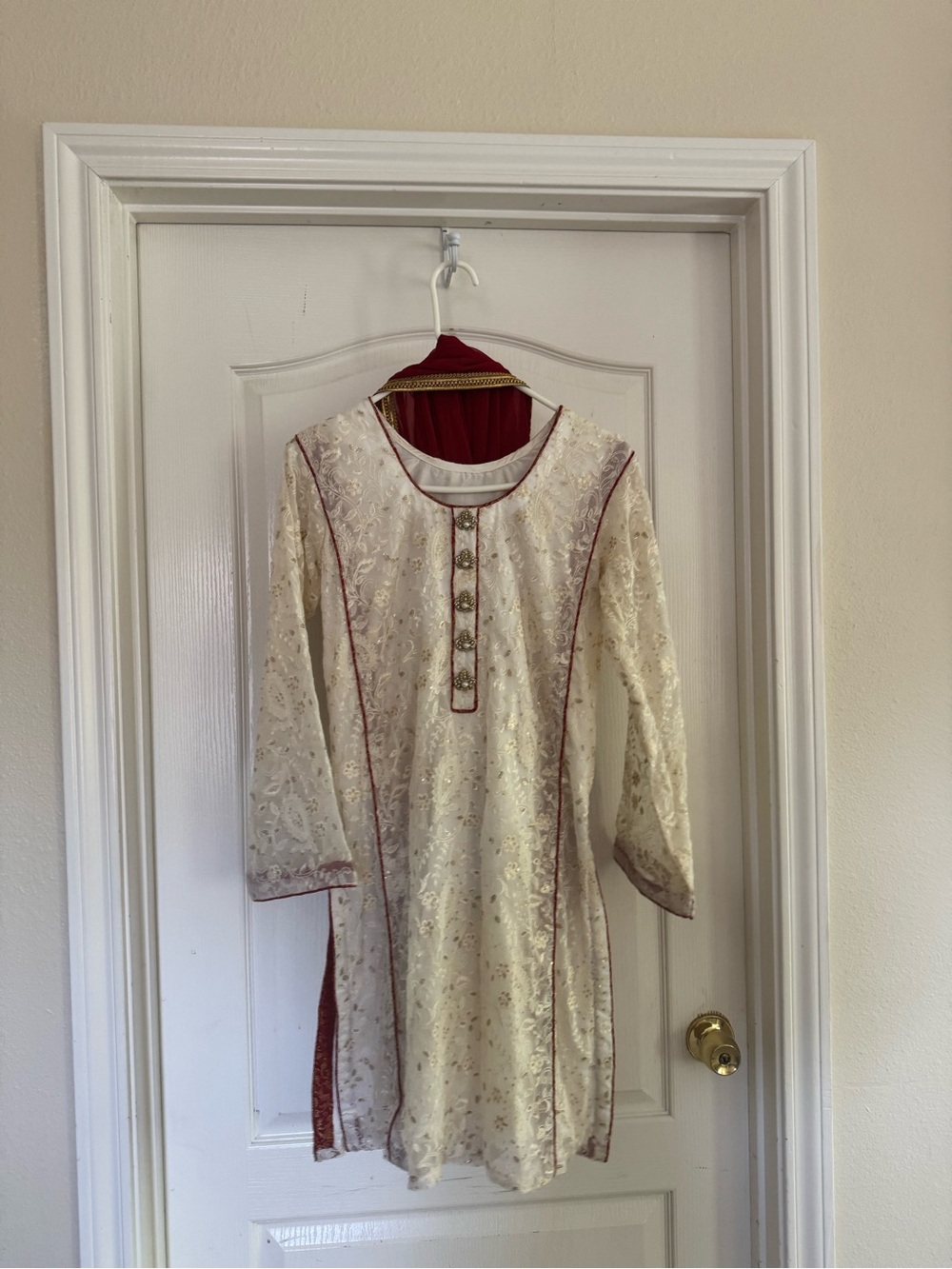 Embroidered cream and maroon 2 piece kurti